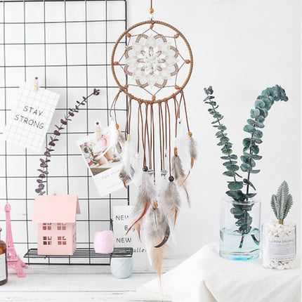 Nordic Style Floral Lace Dream Catcher with Feathers - wnkrs