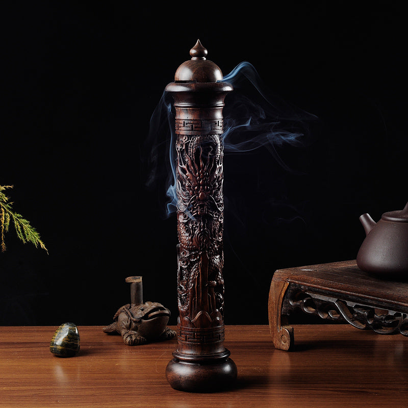 Carved Dragon Ebony Wood Incense Burner