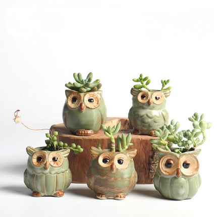 Lovely Decorative Owl Shaped Ceramic Flower Pots Set - wnkrs