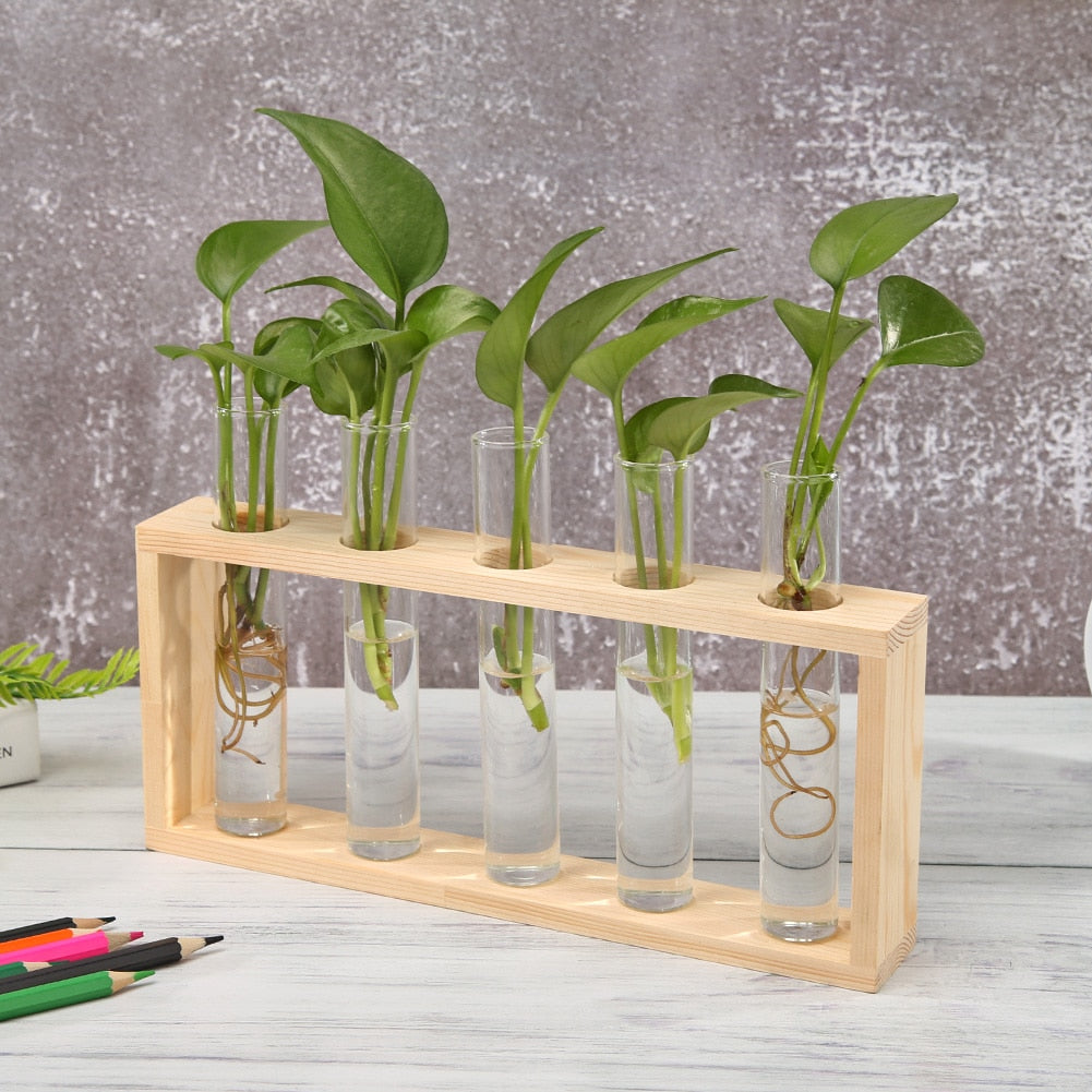Nordic Style Glass and Wood Vase