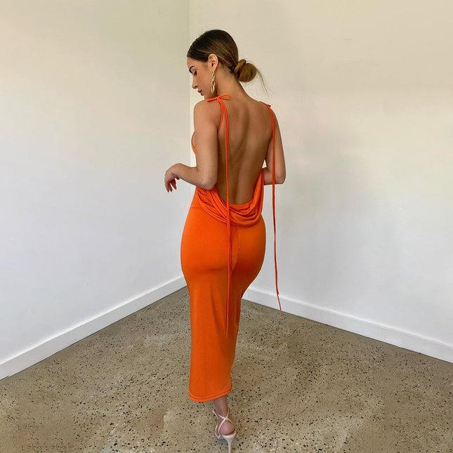 Elegant Spaghetti Strap Backless Maxi Dress - wnkrs