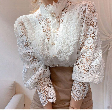Women's Petal Sleeve Stand Collar Blouse - Wnkrs