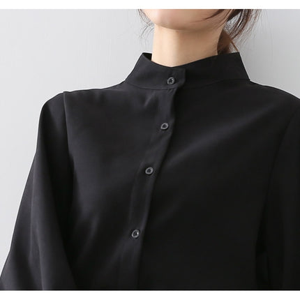 Mandarin Collar Lantern Sleeve Blouse for Women - Wnkrs