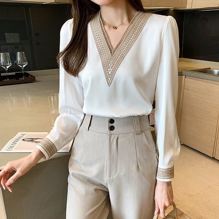 Women's White Long Sleeve Summer Blouse - Wnkrs