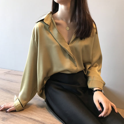 Women's Long Sleeved Satin Blouse - Wnkrs