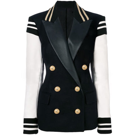 Black Women's Jacket with White Leather Sleeves - Wnkrs