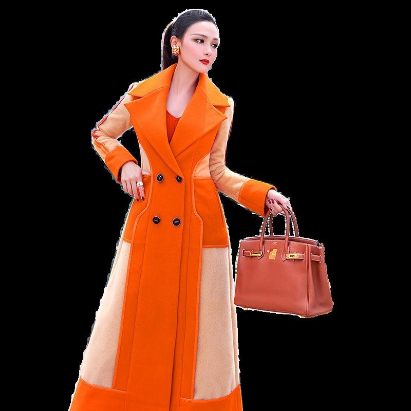 Women's Color Block Warm Long Coat