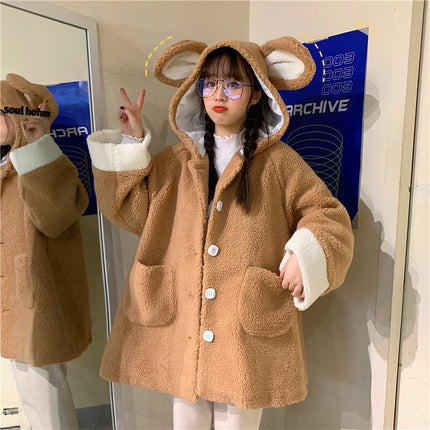 Elegant Faux Fur Kawaii Teddy Bear Coat - Wnkrs