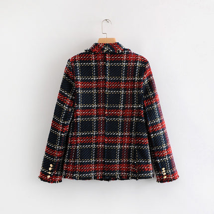Red Plaid Tweed Blazer for Women - Wnkrs