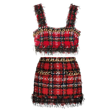 Fashion Red Plaid Skirt Suit - Wnkrs