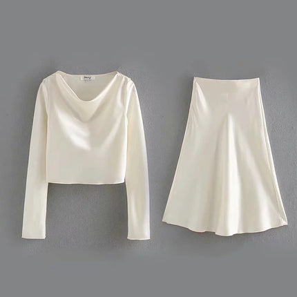 Women’s Elegant Silk Crop Top and Skirt 2 pcs Set - Wnkrs