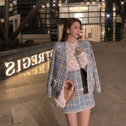 Women's Tweed Plaid Short Skirt Suit - Wnkrs