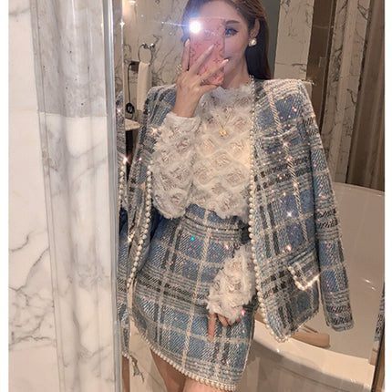 Women's Tweed Plaid Short Skirt Suit - Wnkrs