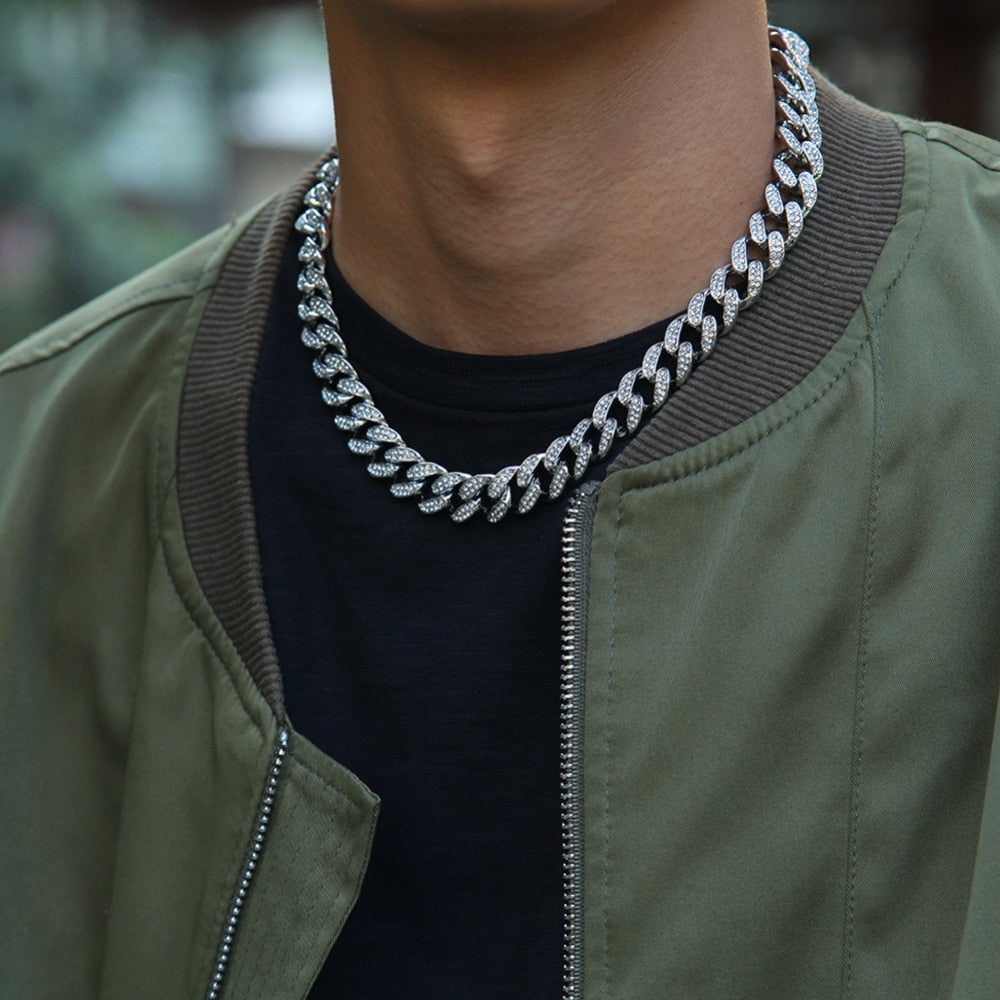 Men's Chain Chocker Necklace with Crystals