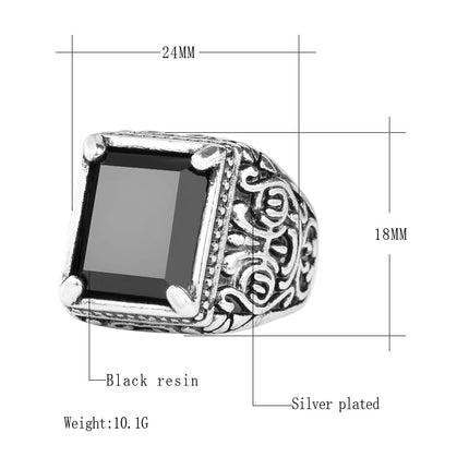 Men's Black Filled Silver Resin Ring - Wnkrs