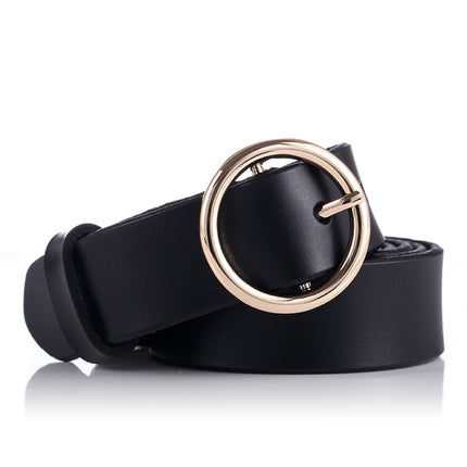 Women's Leather Belt with Round Buckle - Wnkrs