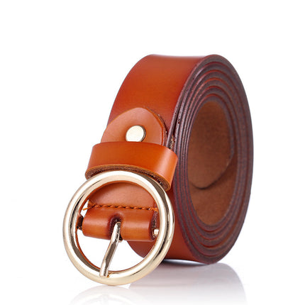 Women's Leather Belt with Round Buckle - Wnkrs