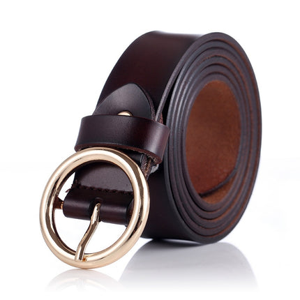 Women's Leather Belt with Round Buckle - Wnkrs