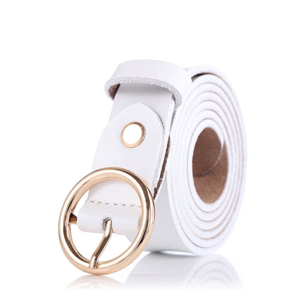 Women's Leather Belt with Round Buckle - Wnkrs