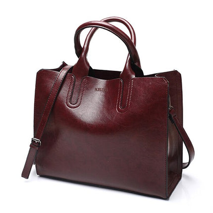 Women's Oil Leather Tote Shoulder Bag - Wnkrs
