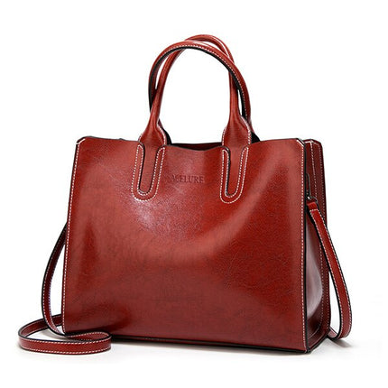 Women's Oil Leather Tote Shoulder Bag - Wnkrs