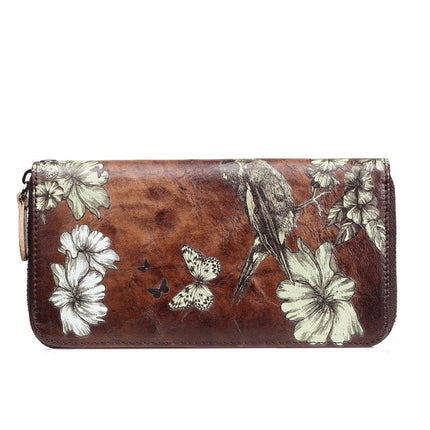 Women's Floral Patterned Long Leather Wallet - Wnkrs