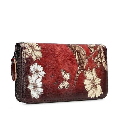 Women's Floral Patterned Long Leather Wallet - Wnkrs
