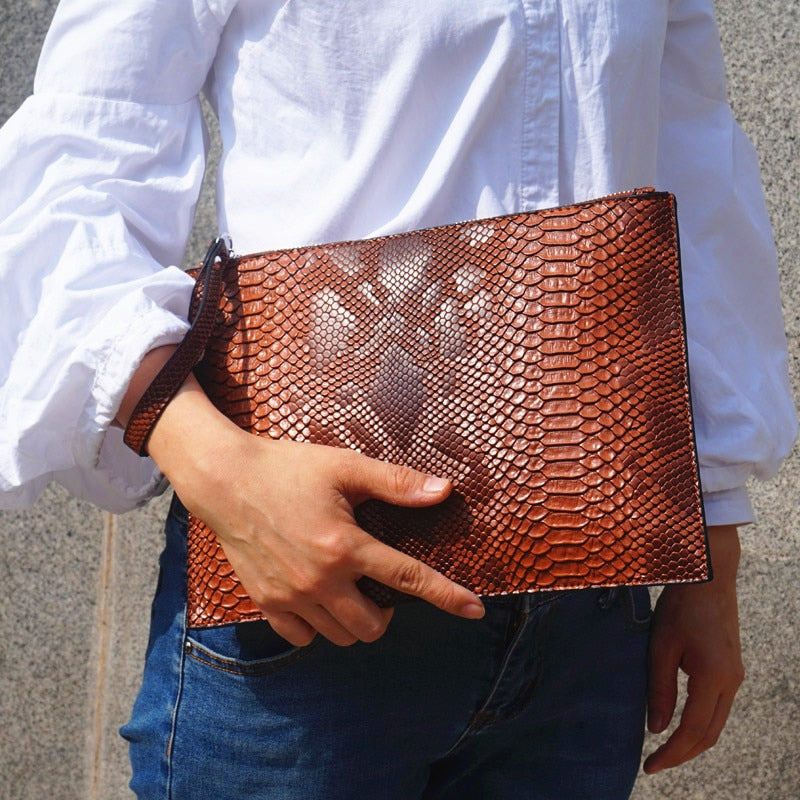 Women's Python Embossed Eco-Leather Clutch