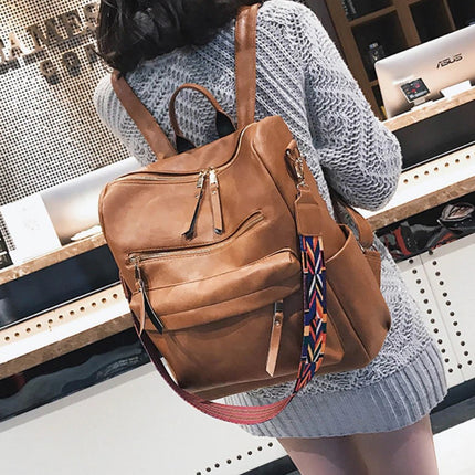 Women's Eco-Leather Backpack with Ethnic Style Strap - Wnkrs
