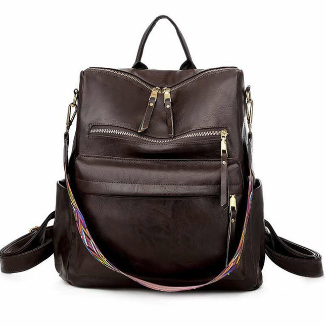 Women's Eco-Leather Backpack with Ethnic Style Strap - Wnkrs