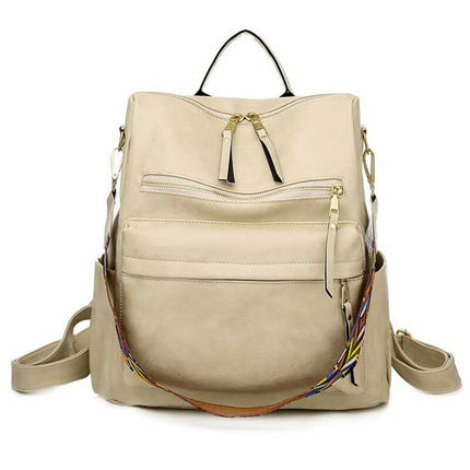Women's Eco-Leather Backpack with Ethnic Style Strap - Wnkrs