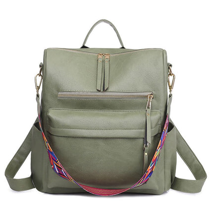 Women's Eco-Leather Backpack with Ethnic Style Strap - Wnkrs