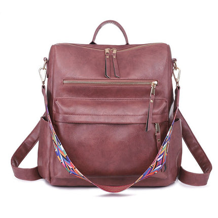 Women's Eco-Leather Backpack with Ethnic Style Strap - Wnkrs