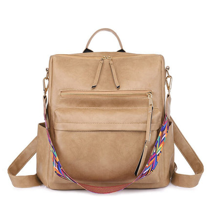 Women's Eco-Leather Backpack with Ethnic Style Strap - Wnkrs