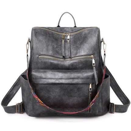 Women's Eco-Leather Backpack with Ethnic Style Strap - Wnkrs