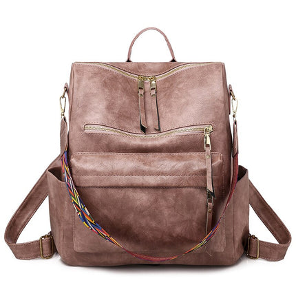Women's Eco-Leather Backpack with Ethnic Style Strap - Wnkrs