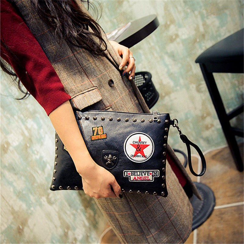 Fashion Badges Decorated Clutch
