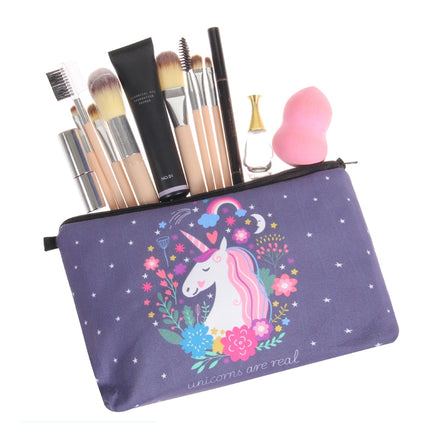 Unicorn Floral Printed Make-Up Cosmetic Bag - Wnkrs