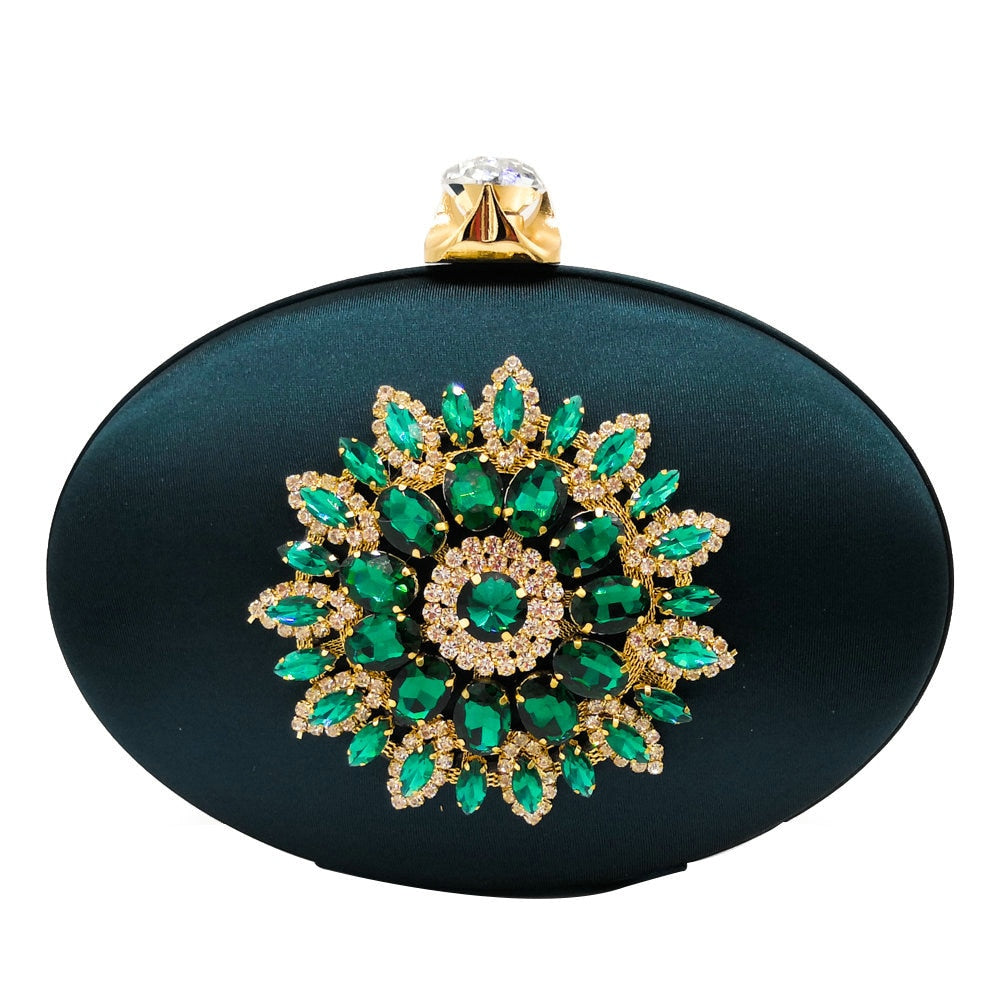 Women's Crystal Flower Oval Shaped Clutch