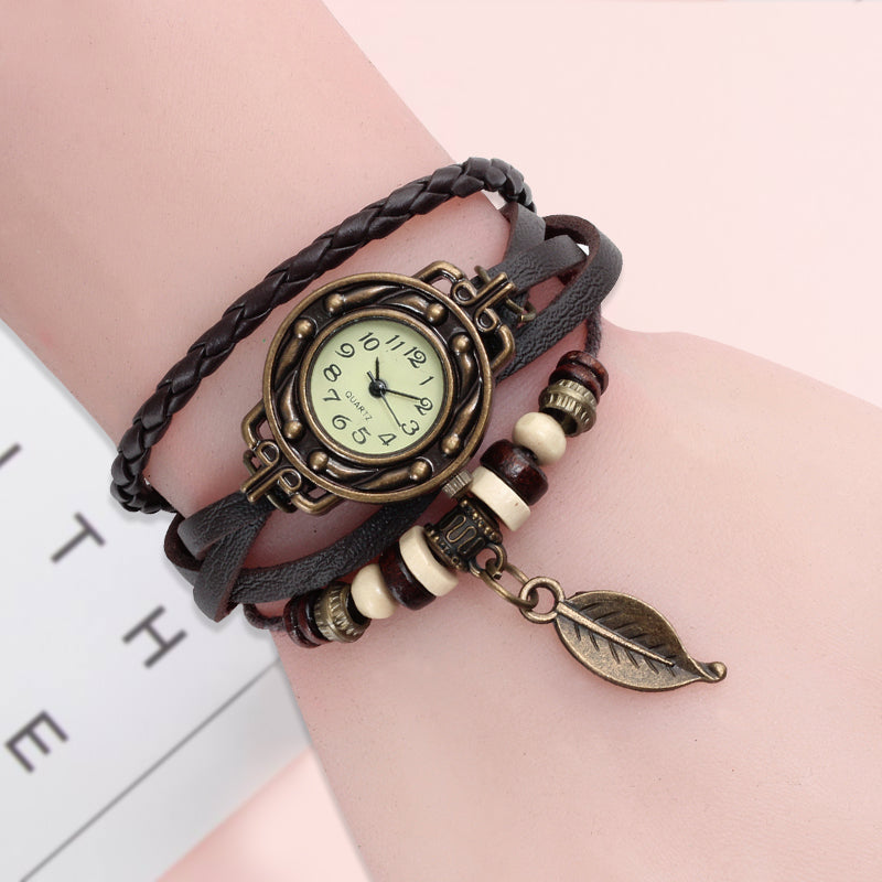 Vintage Dress Watch with Genuine Leather Bracelet