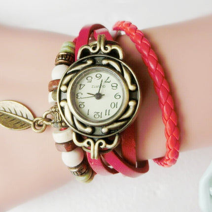 Vintage Dress Watch with Genuine Leather Bracelet - wnkrs