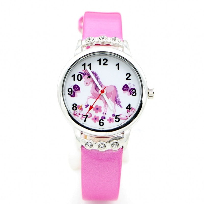 Unicorn Printed Girl's Quartz Wristwatch with Rhinestones