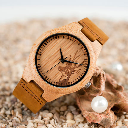 Wooden Watch with Soft Brown Leather Strap for Couples and Lovers - wnkrs