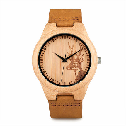 Wooden Watch with Soft Brown Leather Strap for Couples and Lovers - wnkrs