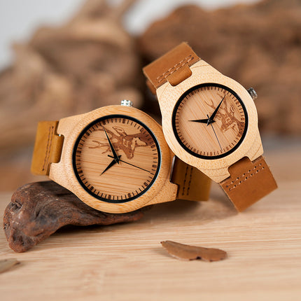 Wooden Watch with Soft Brown Leather Strap for Couples and Lovers - wnkrs