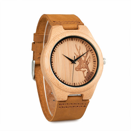 Wooden Watch with Soft Brown Leather Strap for Couples and Lovers - wnkrs