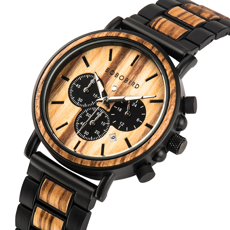 Men's Round Wooden Quartz Watch