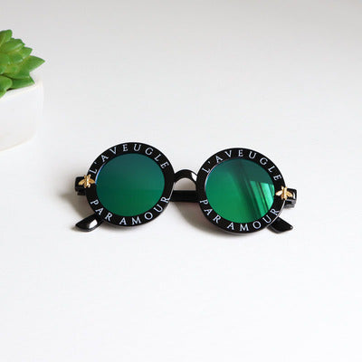 Girl's Summer Round Sunglasses with Letter Pattern - Wnkrs