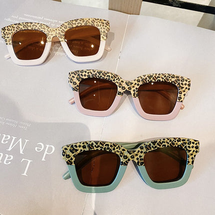 Retro Square Leopard Color-Block Sunglasses for Kids - Wnkrs