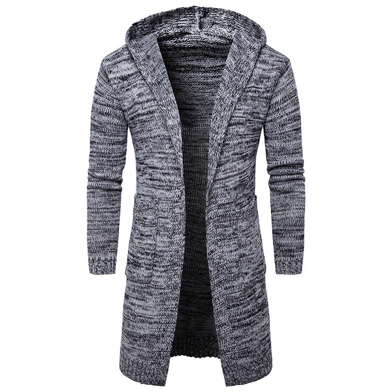 Long Cotton Men's Cardigan in Black and Grey Colors